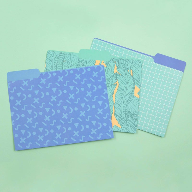 Yoobi | File Folders | Paper Material | Poolside Memphis - Blue/Multi Variety Pack of 12 (YOOB1203136) - Image 3